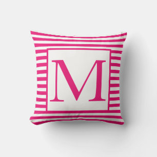 Monogramm Pink White Stripes Muster farbenfroh Kissen