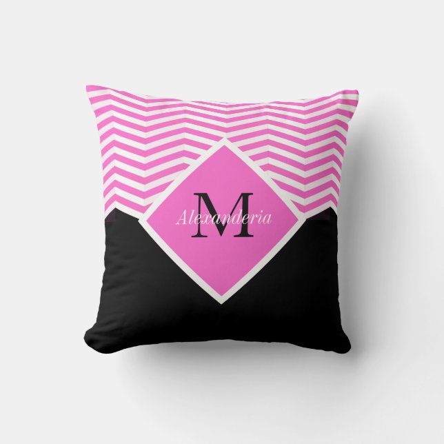 Monogramm Pink Zickzack Tablette personalisieren Kissen (Vorderseite)