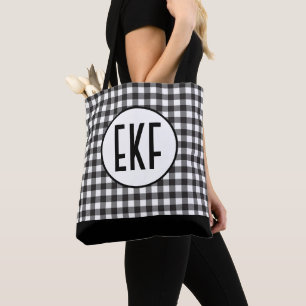Monogramm Plaid Schwarz-Weiß Büffel Trendig Tasche