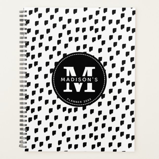 Monogramm-Planer für Schwarz-weiße Streifen Planer (Vorderseite)
