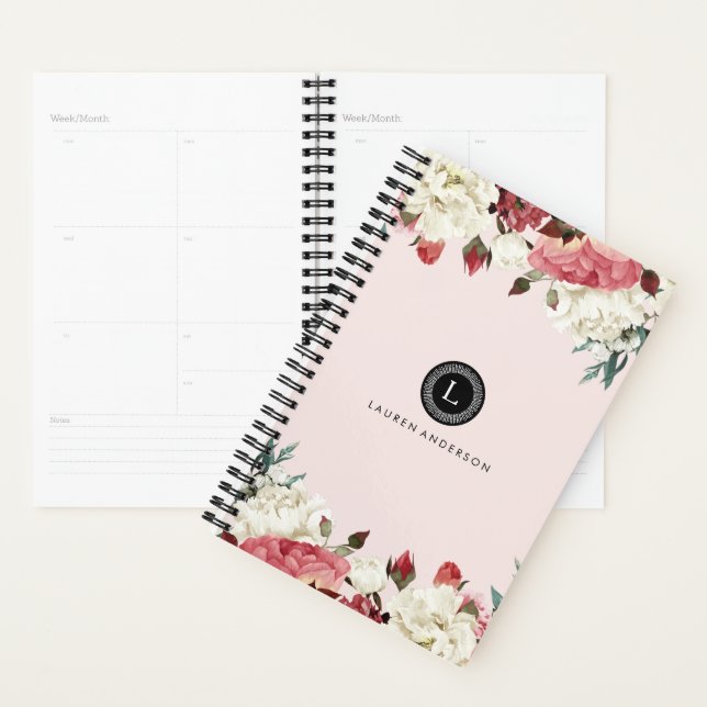 Monogramm-Planer für Vintage Rose Botanische Blüte Planer (Anzeige)