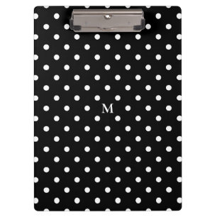 Monogramm-Polka-Punkte Schwarz-weiß Klemmbrett