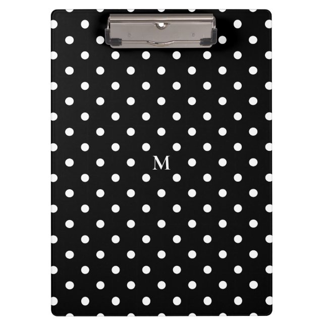 Monogramm-Polka-Punkte Schwarz-weiß Klemmbrett (Vorderseite)