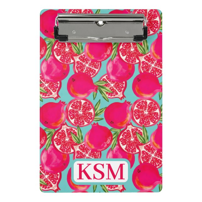 Monogramm Pomegranat Mini Klemmbrett (Vorderseite)