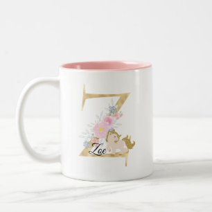 Monogramm Pony niedlich floral mädchenhaften Reitt Zweifarbige Tasse