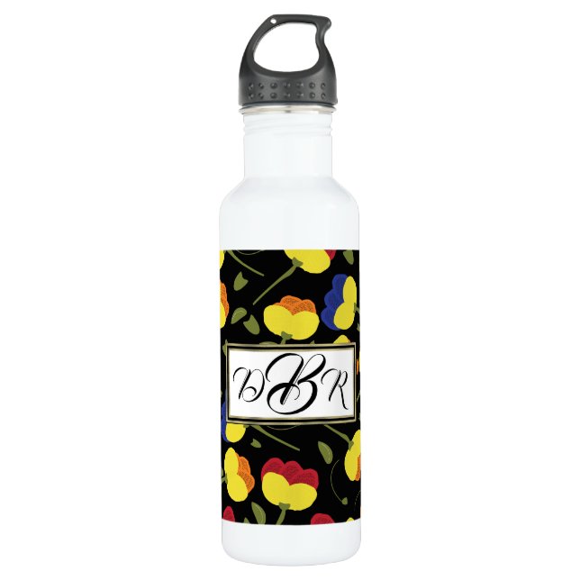 Monogramm Poppy-Blume Edelstahlflasche (Vorderseite)