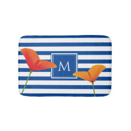 Monogramm Poppy Chic Blue Streifen Badematte