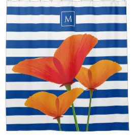 Monogramm Poppy Chic Blue Streifen Duschvorhang