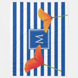 Monogramm Poppy Chic Blue Streifen Fleecedecke