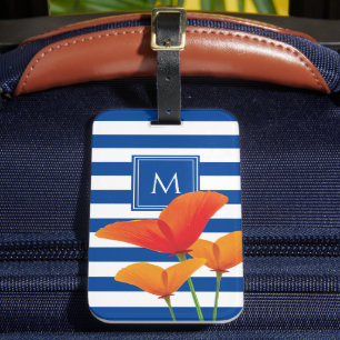 Monogramm Poppy Chic Blue Streifen Gepäckanhänger