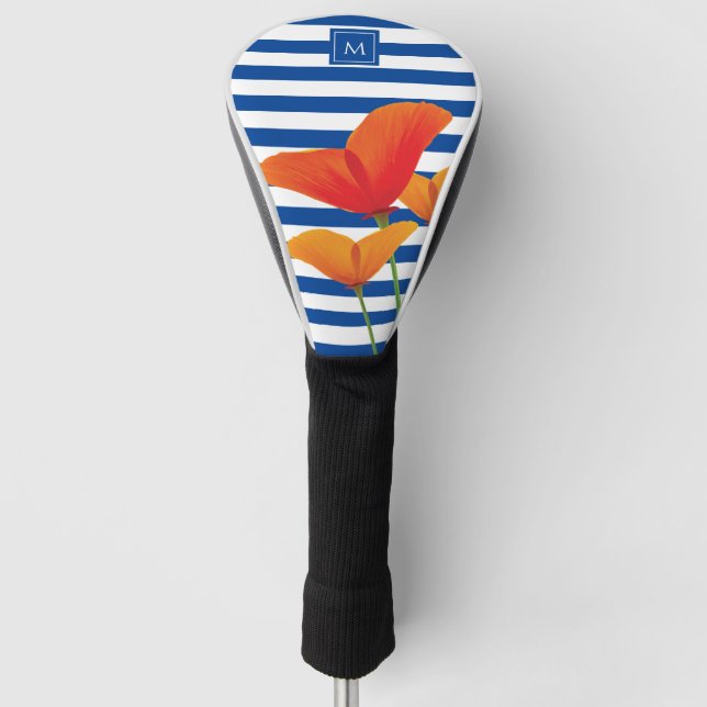 Monogramm Poppy Chic Blue Streifen Golf Headcover (Vorderseite)