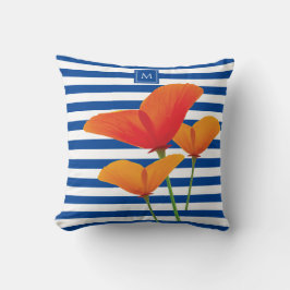 Monogramm Poppy Chic Blue Streifen Kissen
