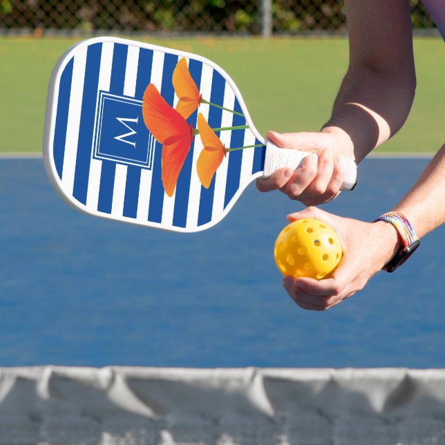 Monogramm Poppy Chic Blue Streifen Pickleball Schläger (InSitu)