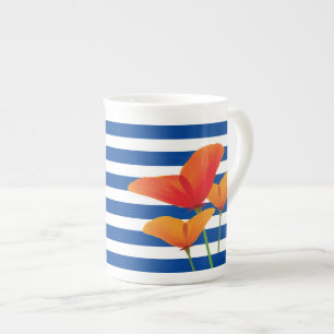 Monogramm Poppy Chic Blue Streifen Prozellantasse