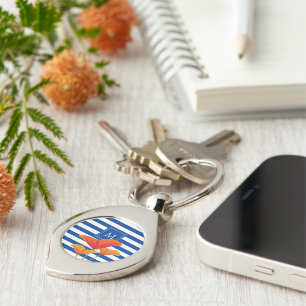 Monogramm Poppy Chic Blue Streifen Schlüsselanhänger