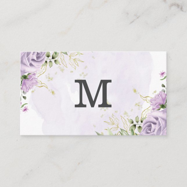 Monogramm | Purple Blumen Visitenkarte (Vorderseite)