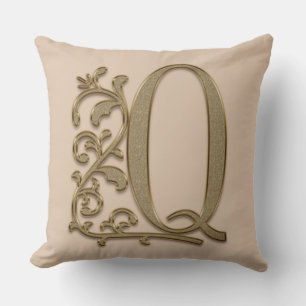 Monogramm Q Creamy Mocha, Familie, Hochzeit Geburt Kissen