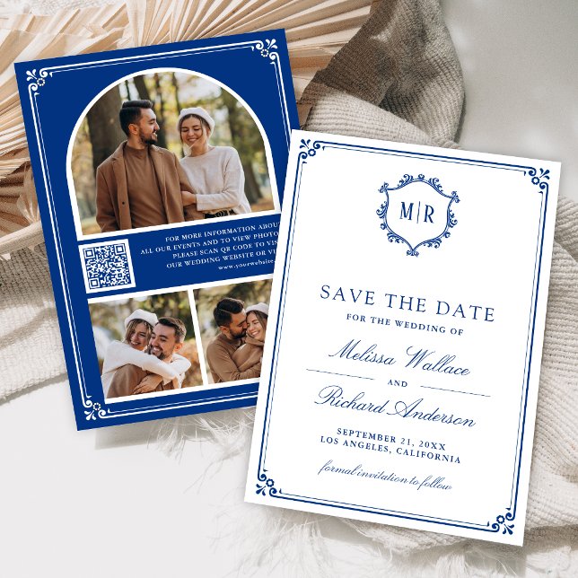 Monogramm QR-Code Foto Collage Königlich Blau Hoch Save The Date (Von Creator hochgeladen)