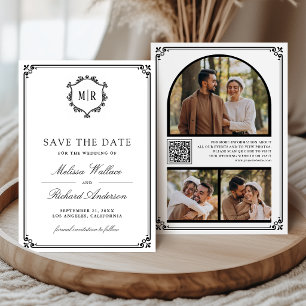 Monogramm QR-Code Foto Collage Weiß Schwarz Hochze Save The Date