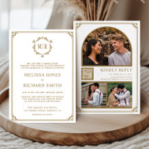 Monogramm QR-Code Foto Collage Weißgold Hochzeit