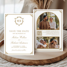 Monogramm QR-Code Foto-Collage Weißgold Hochzeit