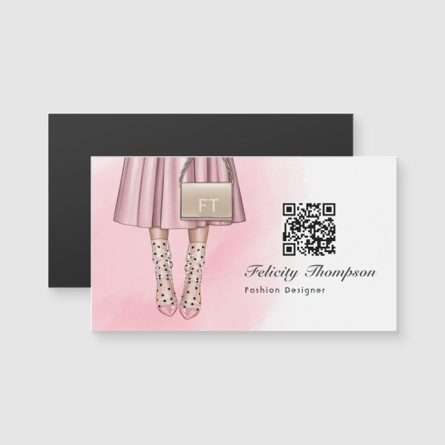 Monogramm QR-Code für den rosa Mode-Designer Magnetkarte (Vorne/Hinten)