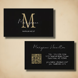 Monogramm QR-Code Schwarz Gold Visitenkarte