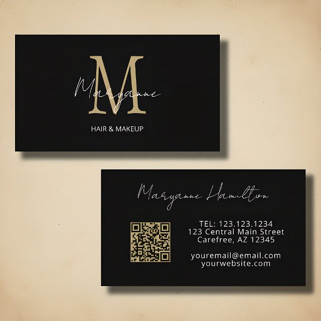 Monogramm QR-Code Schwarz Gold Visitenkarte (Von Creator hochgeladen)