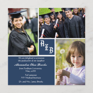 Monogramm-Quadrat - Foto-Abschlussanzeige Ankündigung