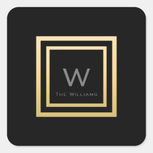 Monogramm Quadratisches Gold Rahmen Minimalismus V Quadratischer Aufkleber
