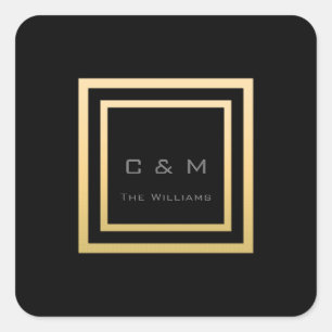 Monogramm Quadratisches Gold Rahmen Minimalismus V Quadratischer Aufkleber
