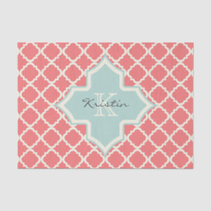 Monogramm Quatrefoil korallenrotes tadelloses Seidenpapier