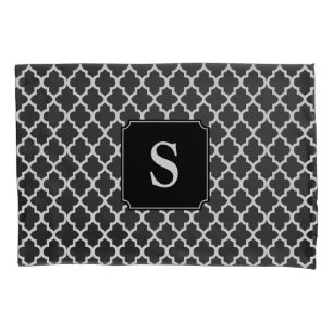 Monogramm Quatrefolie in Schwarz und Weiß Kissenbezug