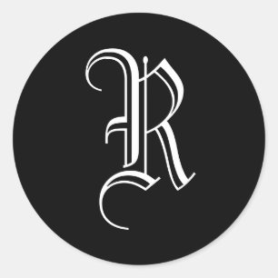 Monogramm R Aufkleber im altenglischen Stil Schwar