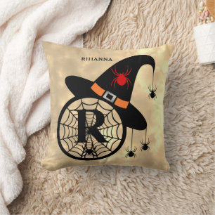 Monogramm R Halloween Himmel Hexe Spinnen Name Kissen