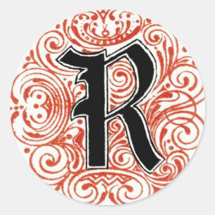 Monogramm "R" in roter Aufschrift Runder Aufkleber