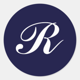 Monogramm R, weiße Schrift auf marineblau Runder Aufkleber
