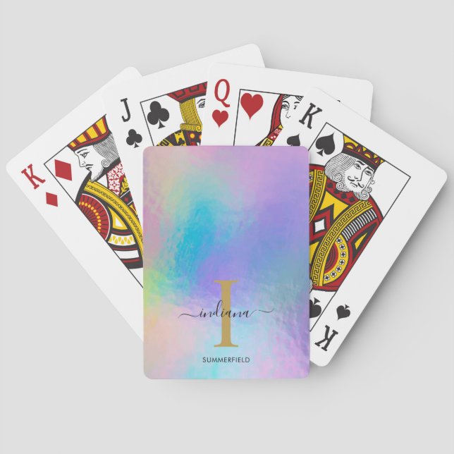 Monogramm Rainbow Holographic Gold Erstname Spielkarten (Rückseite)