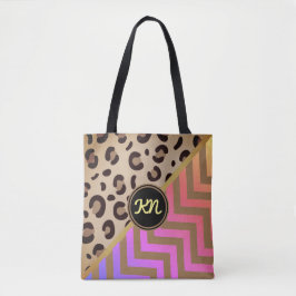 Monogramm Rainbow Leopard Print Zickzack Tasche