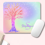 Monogramm Rainbow Mouse Pad Mousepad<br><div class="desc">Dieses hübsche Mauspad ist mit einem Baum und einem regenbogenfarbenen Hintergrund mit funkelnden Sternen geschmückt. Sie können es mit einem Namen und Monogramm anpassen. Original Mosaikbaum © Michele Davies.</div>