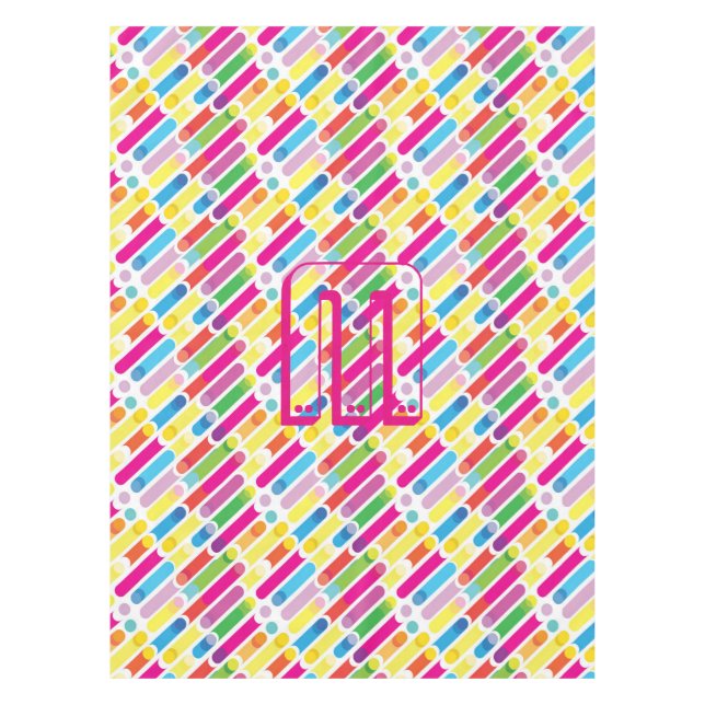 Monogramm Regenbogen-Diagonal-Linien-Muster Pop-Ar Tischdecke (Vorderseite)