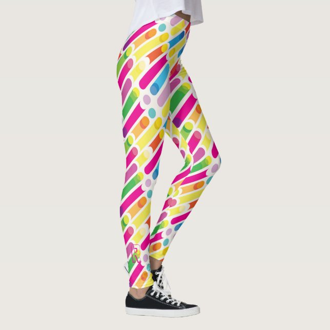 Monogramm-Regenbogen-diagonale Linien Leggings (Rechts)