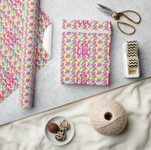 Monogramm Regenbogen-Diagonallinien-Muster Pop-Art Geschenkpapier