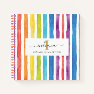 Monogramm Regenbogen Farbige Streifen Name Farbe Notizbuch