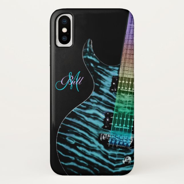 Monogramm-Regenbogen-Hals-Gitarre iPhone X Fall Case-Mate iPhone Hülle (Rückseite)