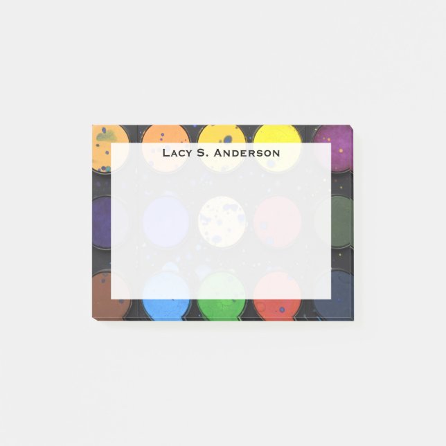 Monogramm-Regenbogen-Kunstfarbtöpfe Post-it Klebezettel (Vorderseite)