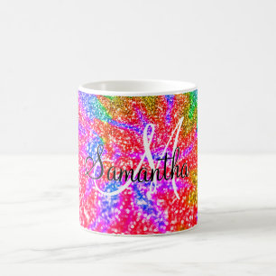 Monogramm Regenbogen-Tie-Dye-Faux-Glitter Kaffeetasse