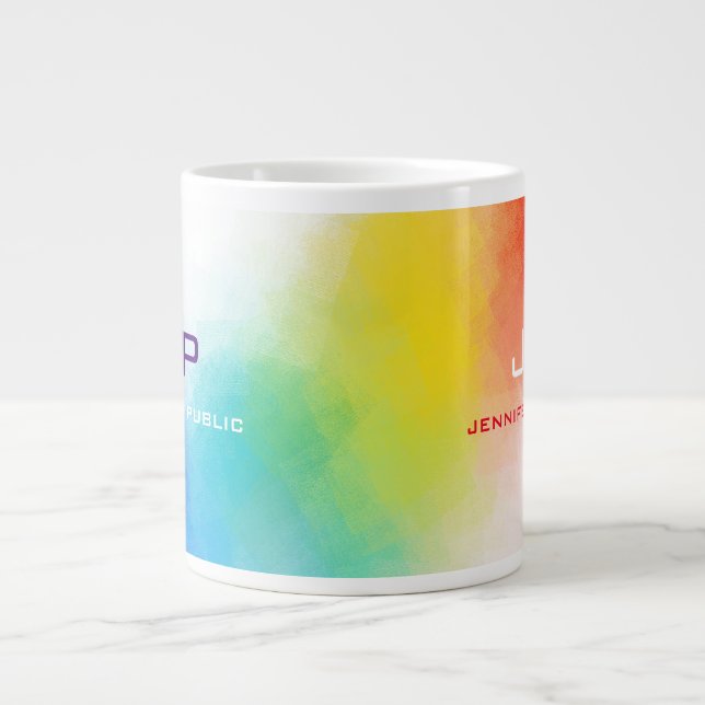 Monogramm-Regenbogenfarben Farbige Abstrakte Vorla Jumbo-Tasse (Vorderseite)