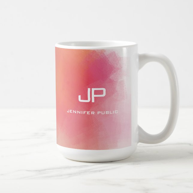 Monogramm-Regenbogenfarben Farbige Abstrakte Vorla Kaffeetasse (Rechts)