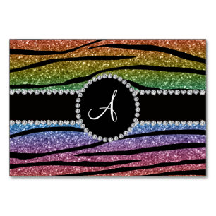 Monogramm Regenbogenkreislauf-Glitzer Tischnummer